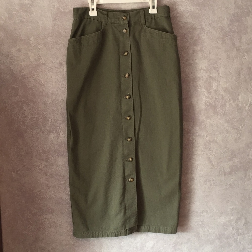 Military green button up skirt