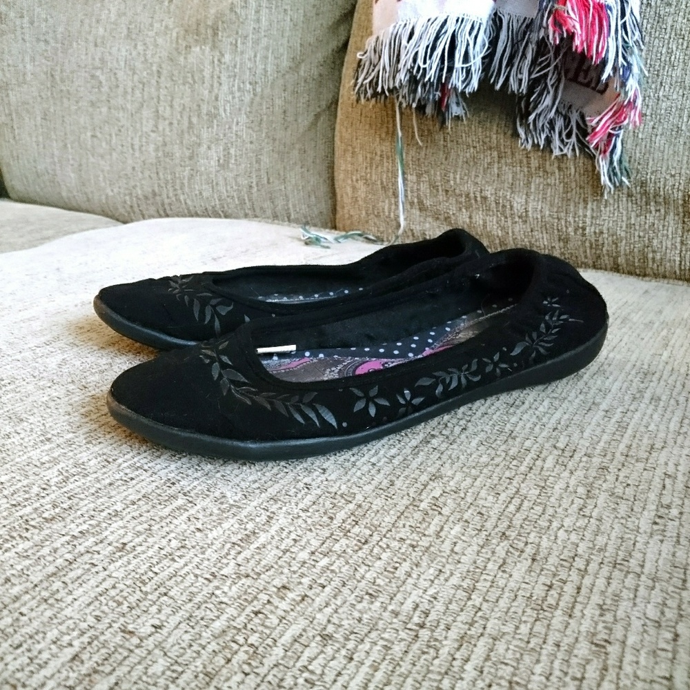 Black suede flats by Terrasoles size 8