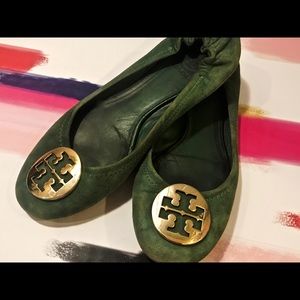 Tory Burch Green Suede Reva Flats sz 8