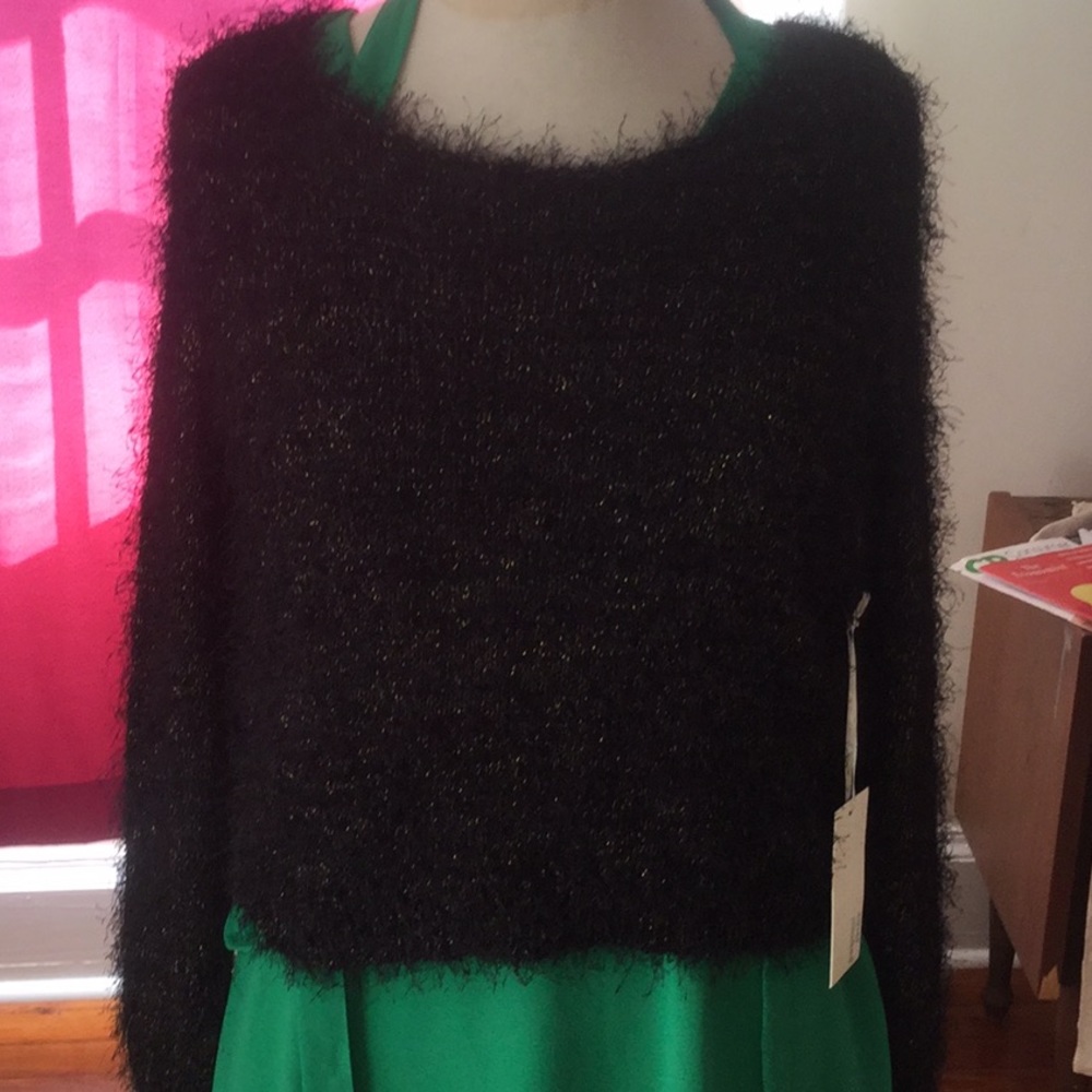 Cover Stitched Black and Gold Sweater NWT Size L