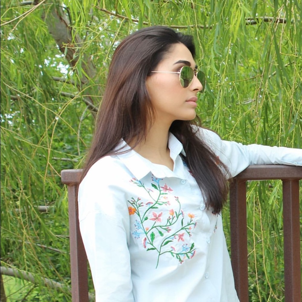 Sky blue embroidered shirt