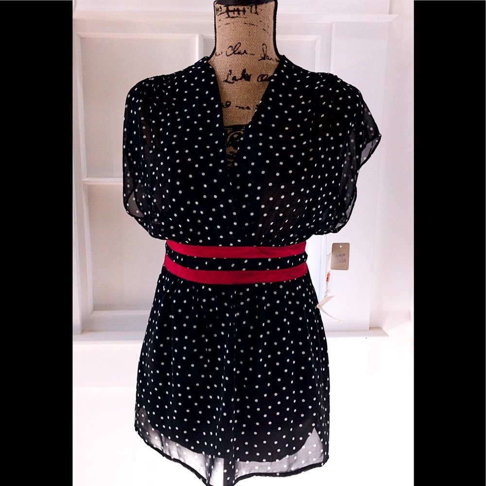 SUMMER CLEARANCE! Navy Top with Swiss Dots NWOT