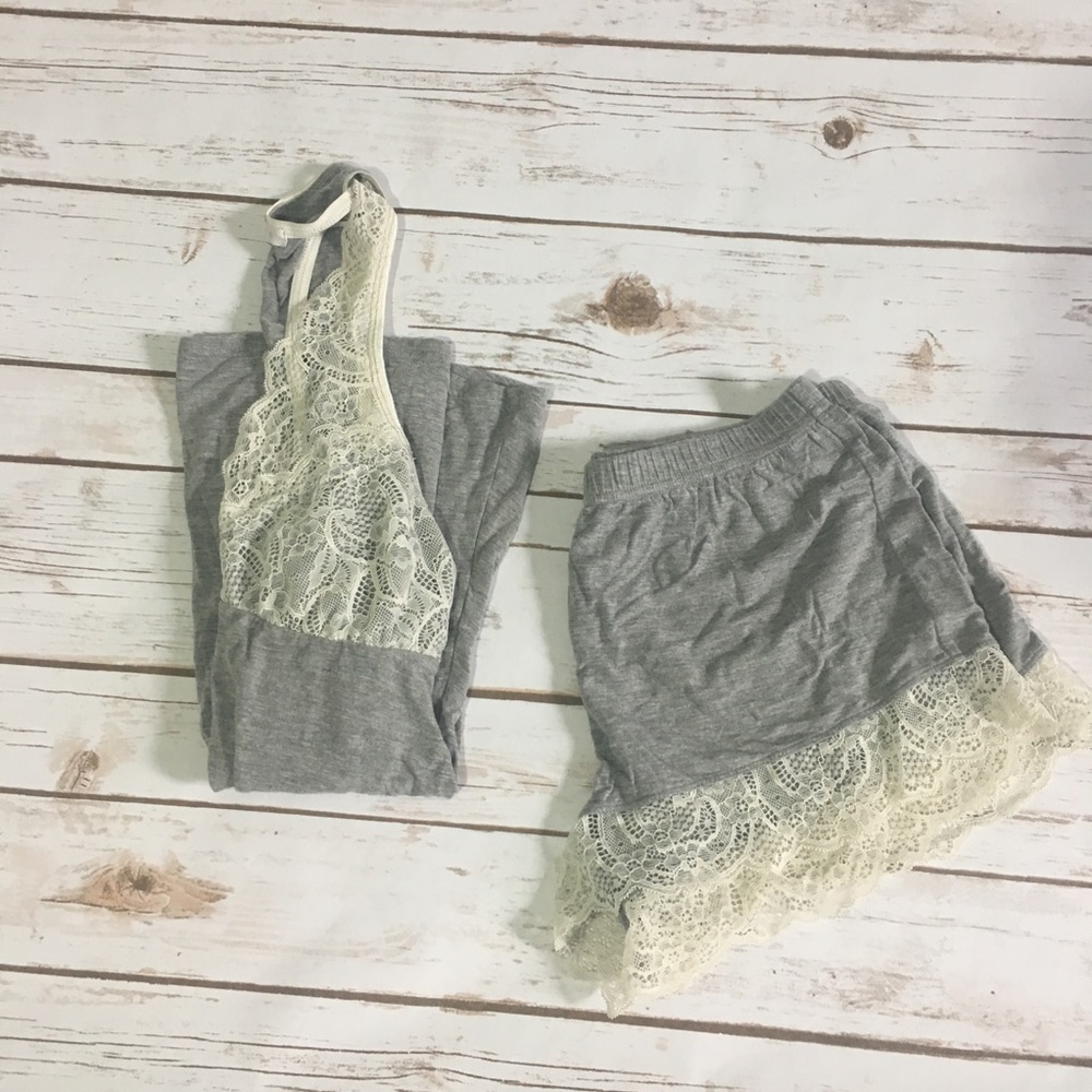 HOST PICK <3 Grey Pajamas with Cream Lace Detail