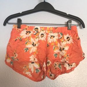 Orange flower pattern loose summer shorts