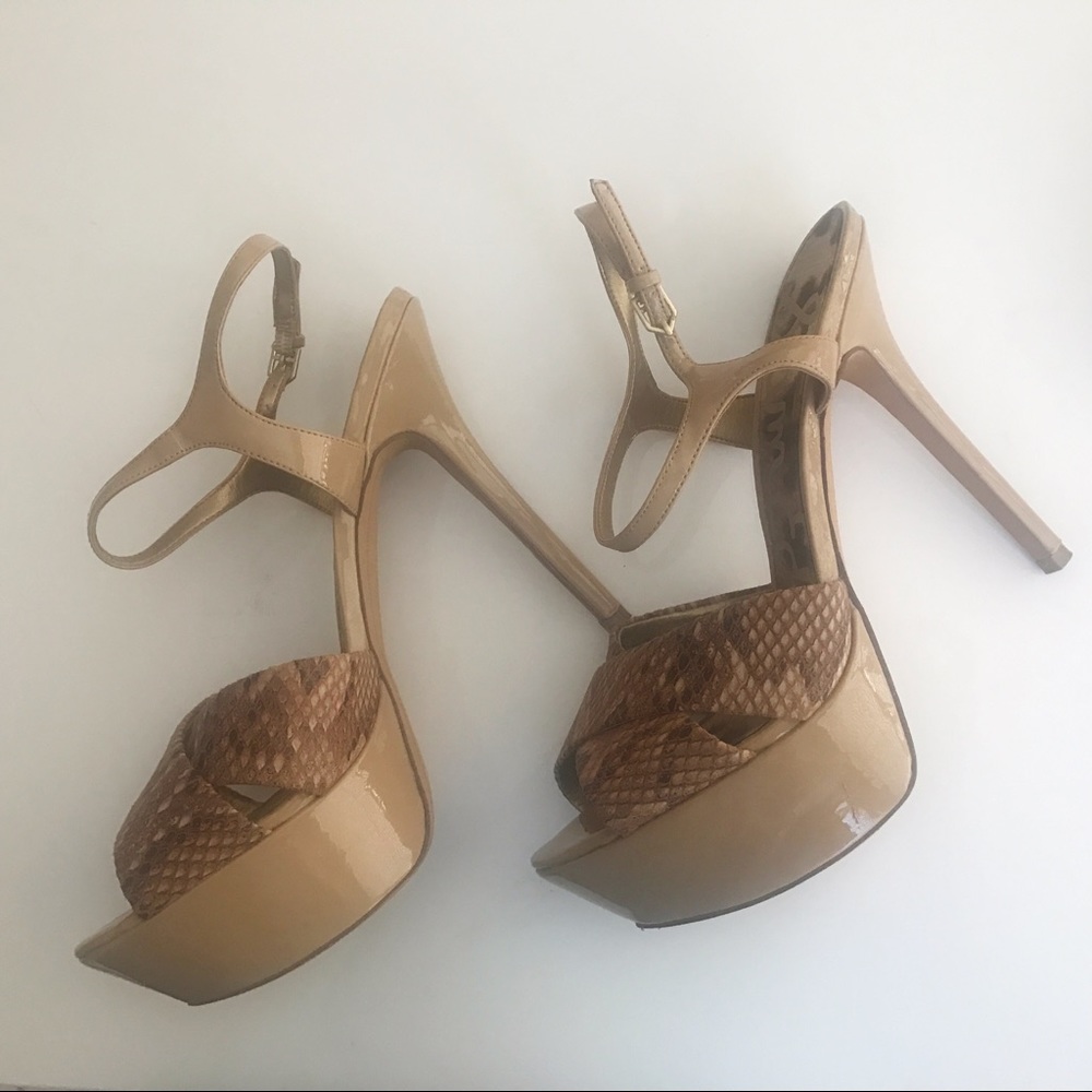 Sam Edelman Patent Nude Snakeskin Platform Heels