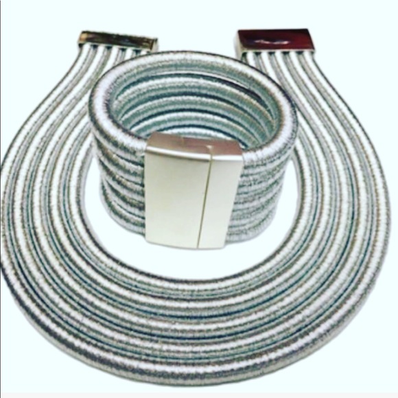 Silver plated Multi layer choker and bracelet set - Picture 3 of 6