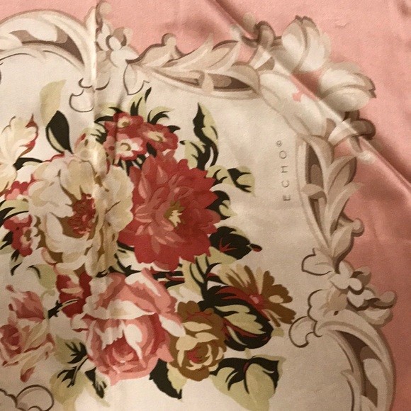 💖3x HP 💖Pink Echo 100% Silk Scarf Square VINTAGE - Picture 4 of 6