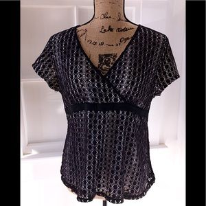 Short Sleeve Black and White Lace Top