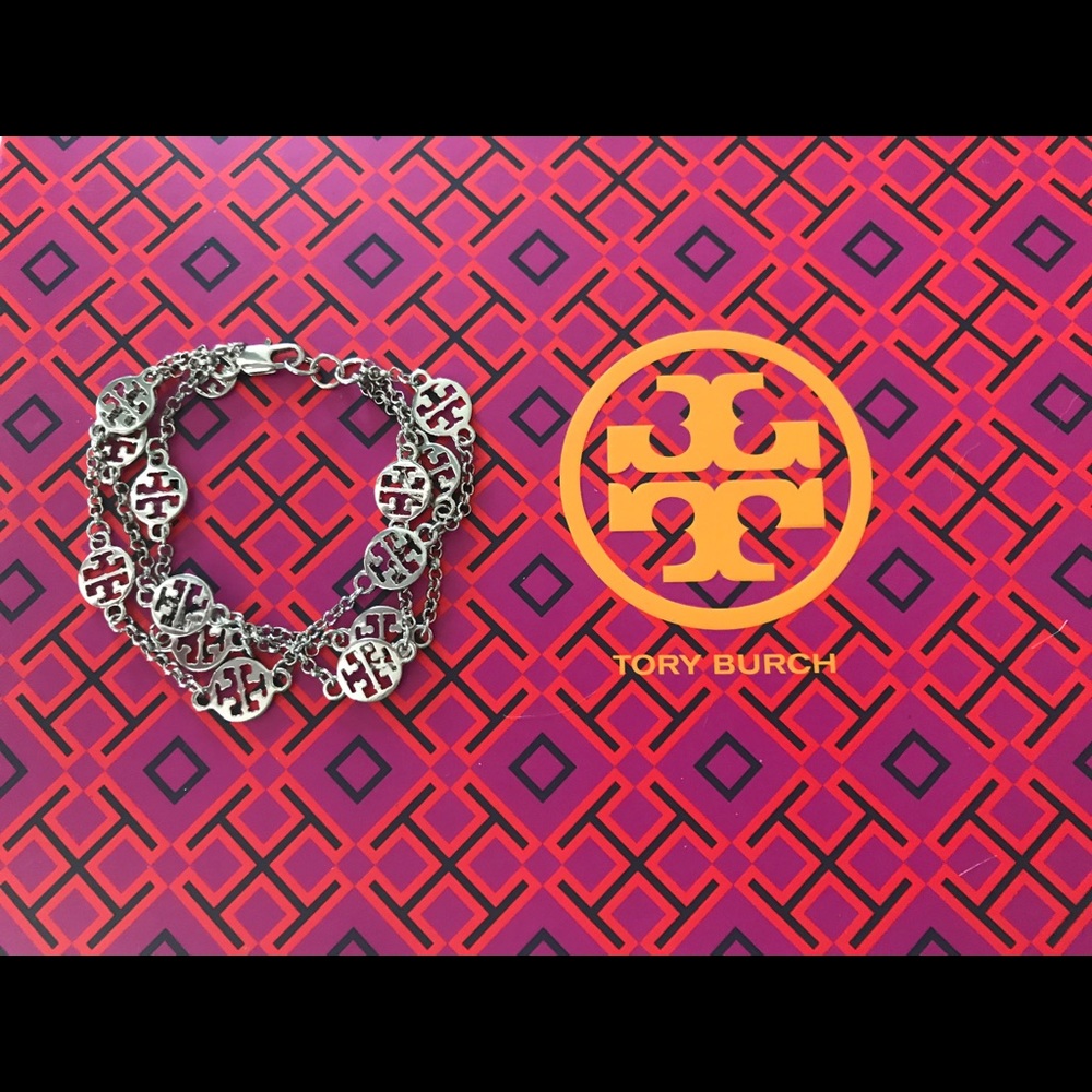 Tory Burch Silver Logo Charm Bracelet