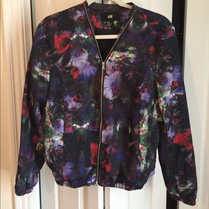 H&M purple, red and black floral zip-up jacket