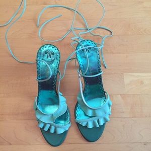 BCBG Italian made teal open-toe heel sandals