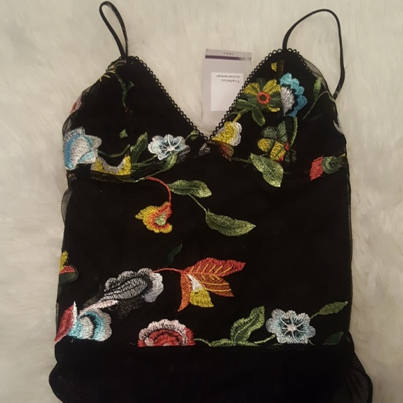 Tops - Embroidered Mesh Bodysuit