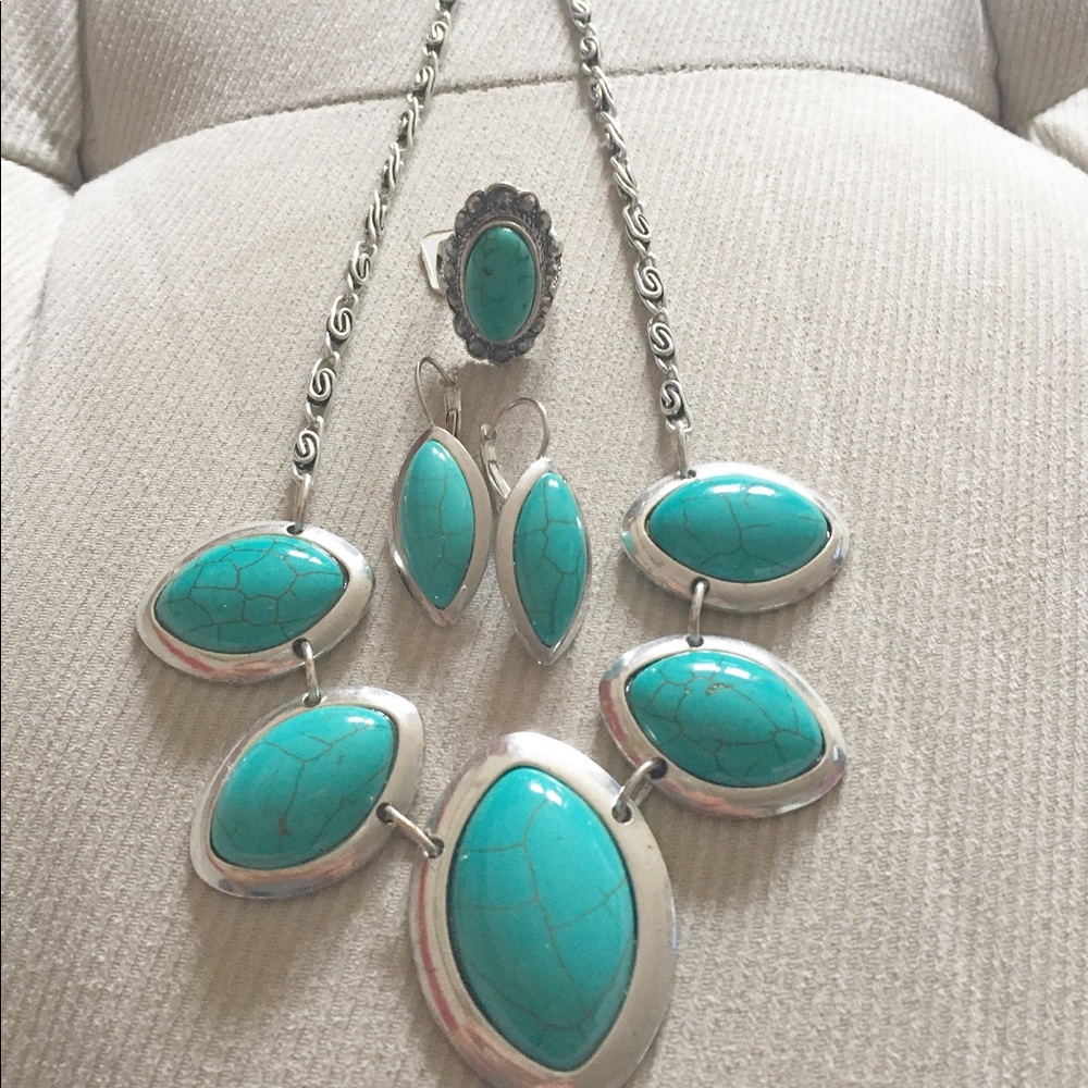 Sterling Silver Necklace Earring Ring Set