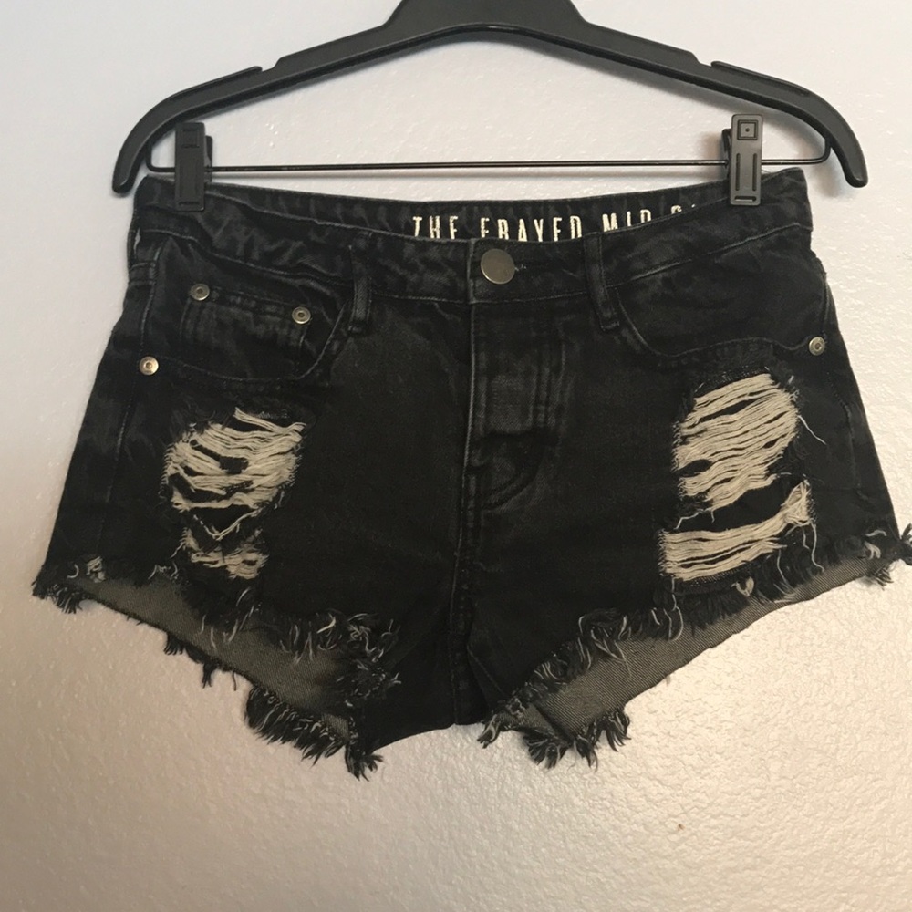 Black denim shorts