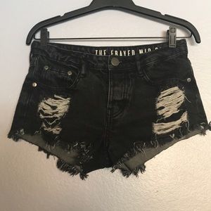 Black denim shorts