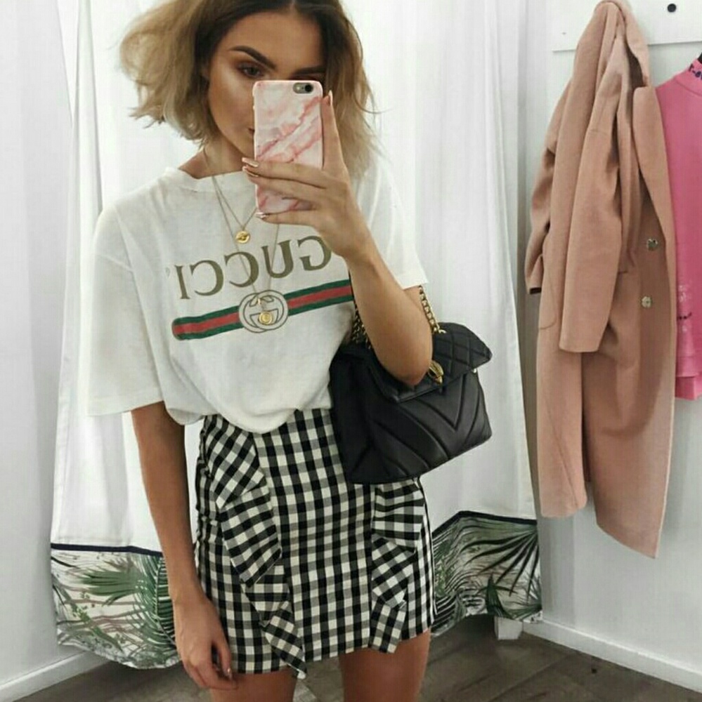 Highwaisted White Black Plaid Checkered Mini Skirt