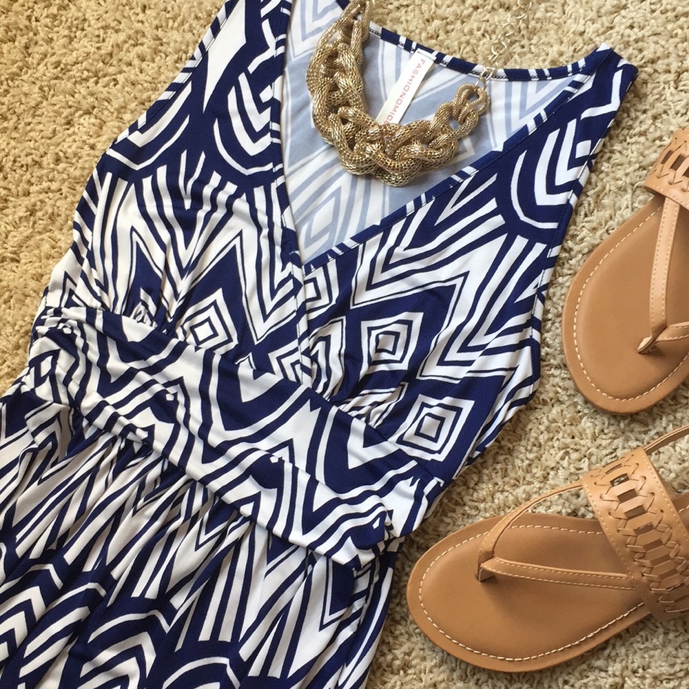 Navy and White Maxi Dress