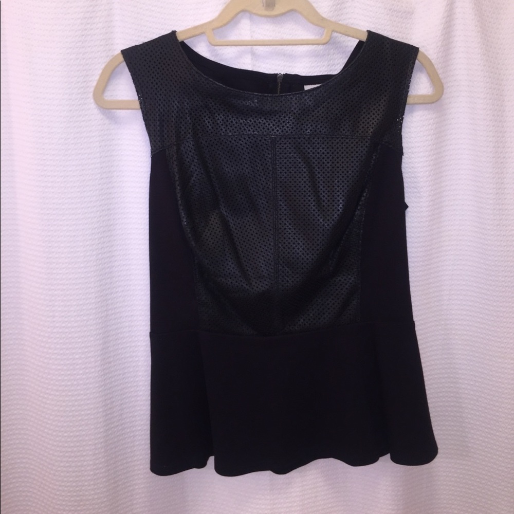 Halogen Peplum Blouse with Leather Detail