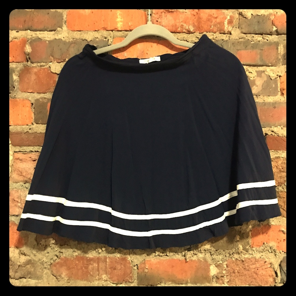 Cute Navy Swing Skirt with White Stripes