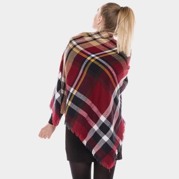 Host Pick Burgundy Navy Blue Plaid Blanket Scarf - Picture 2 of 2