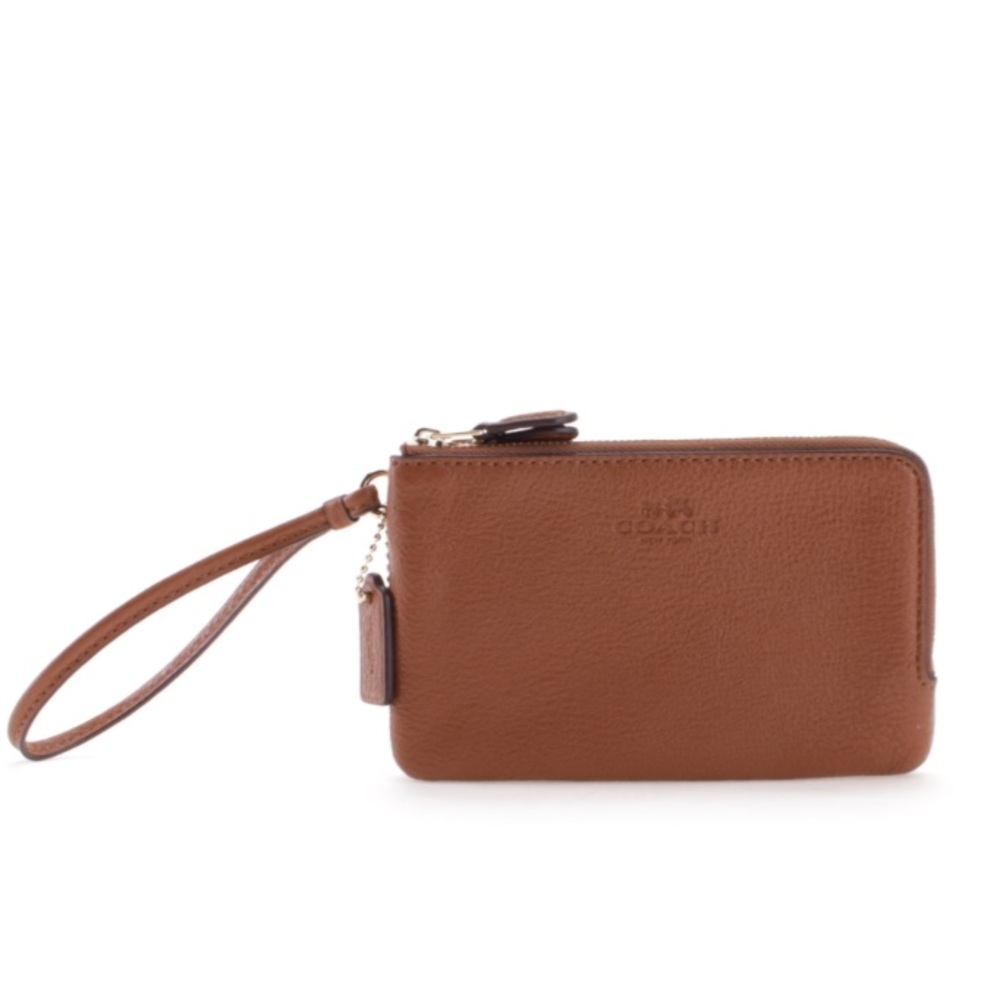 (Coach) Brown Pebbled Leather Wristlet Wallet