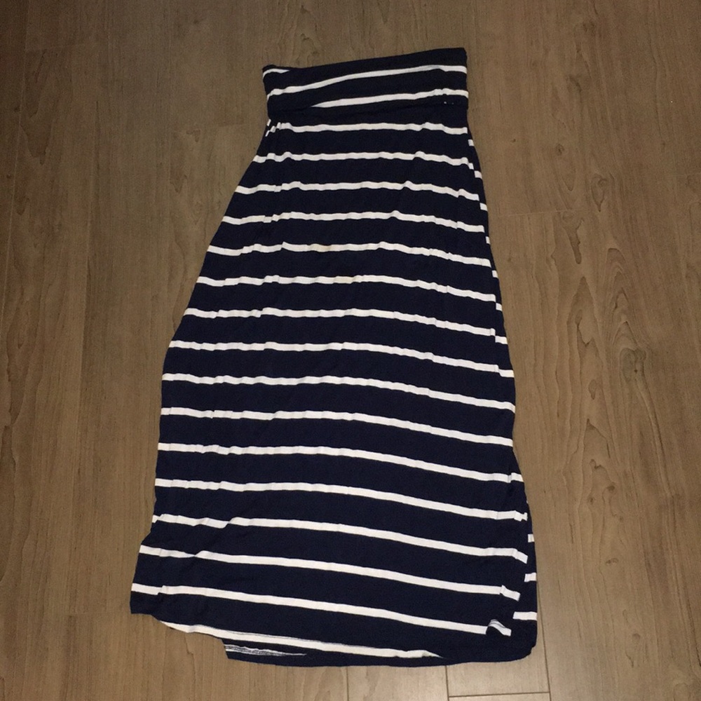 Navy and white stripe cotton maxi skirt