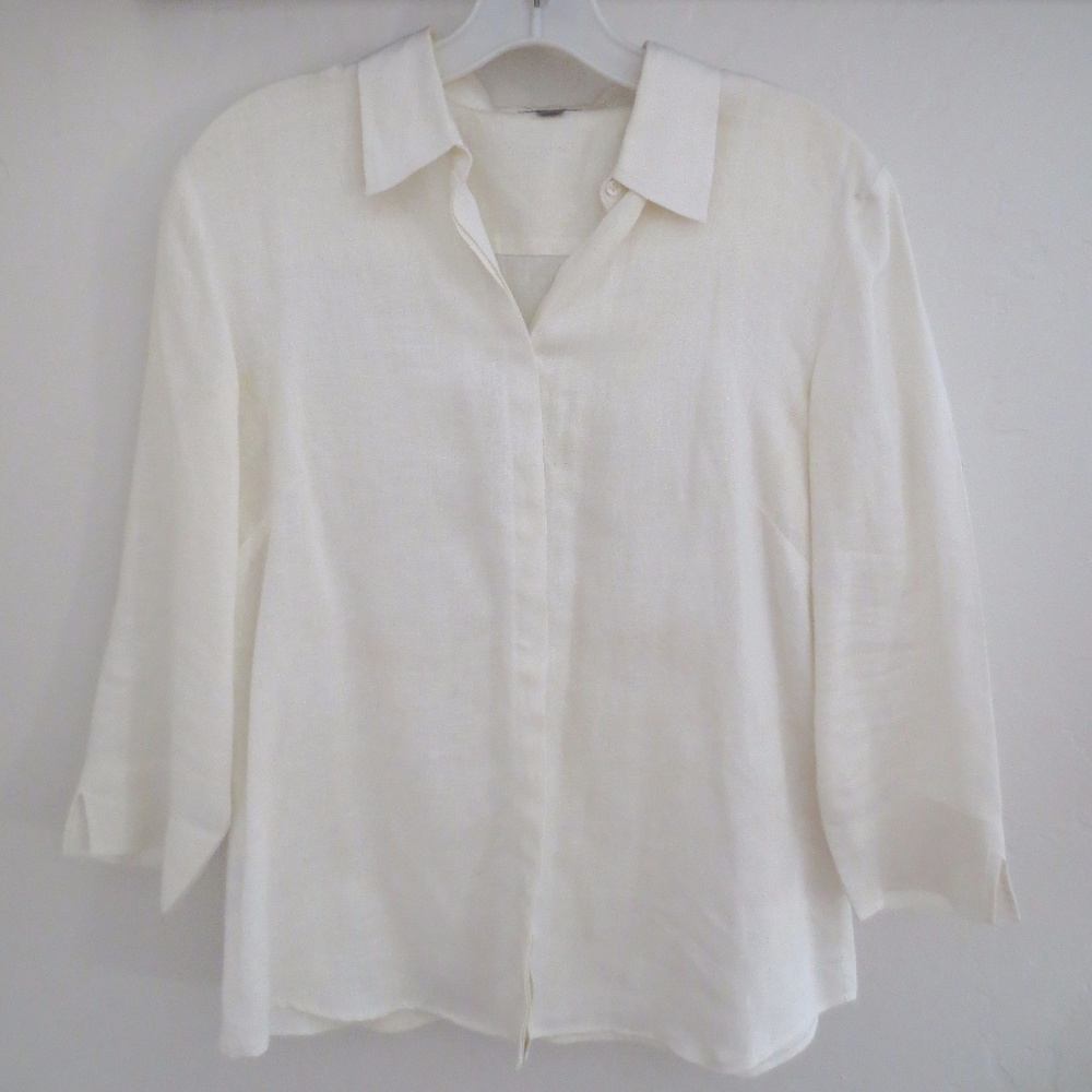 White linen button down shirt