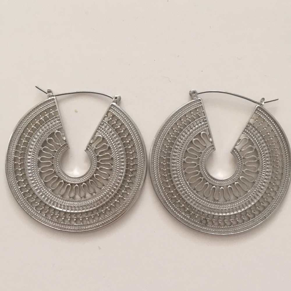 mandala silver hoops