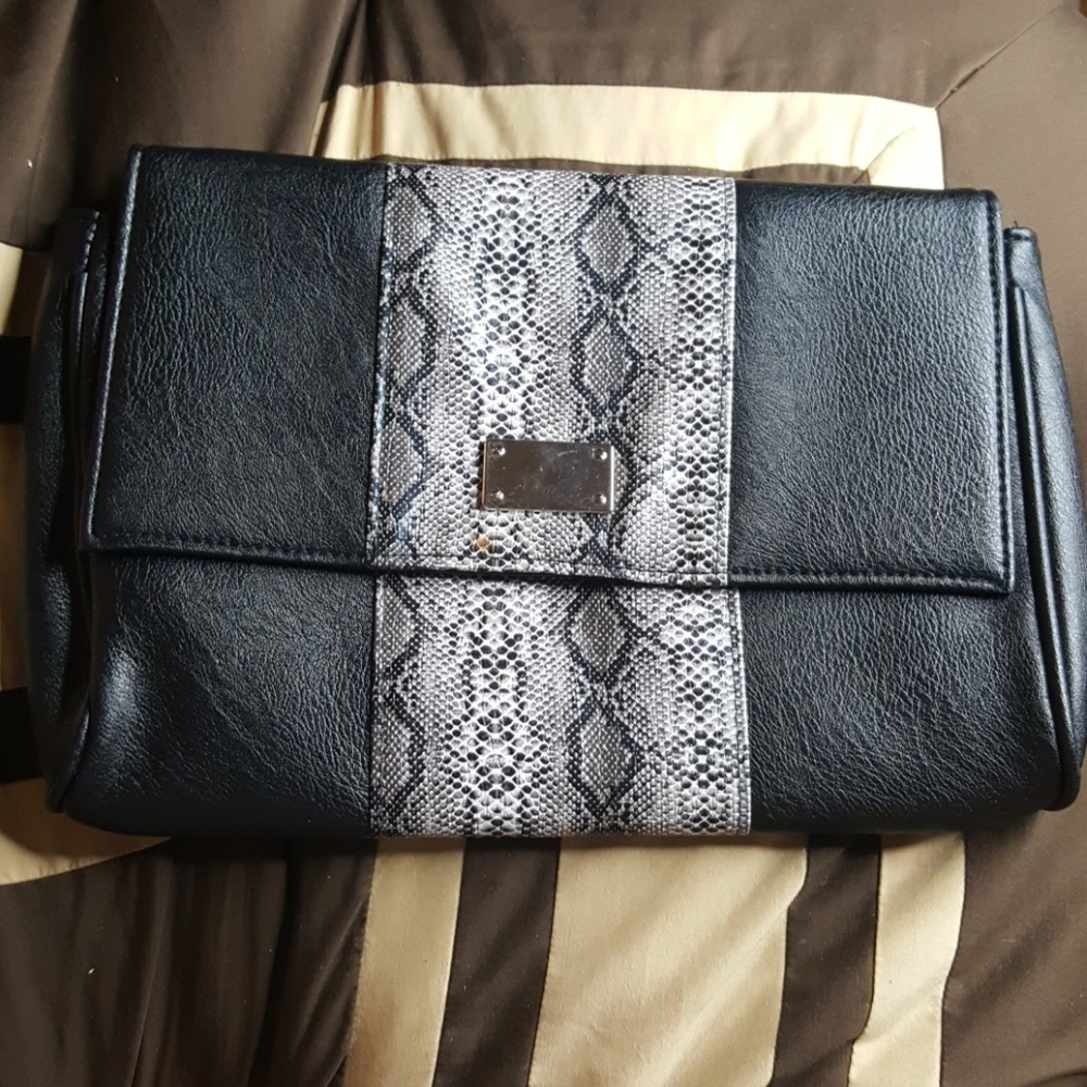 Black clutch with snake skin accent