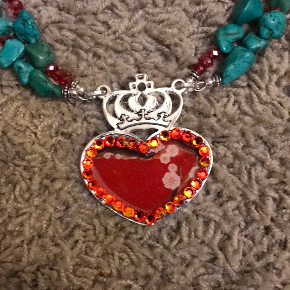 Turquoise and Red double strand Heart Necklace!