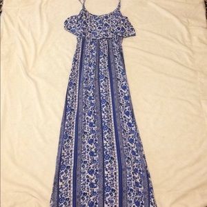 Blue and white floral full length maxi dress