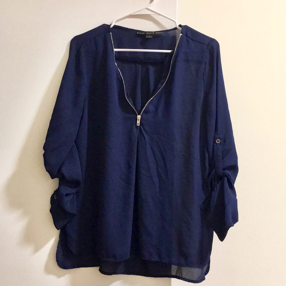 Dark blue chiffon blouse with zipper