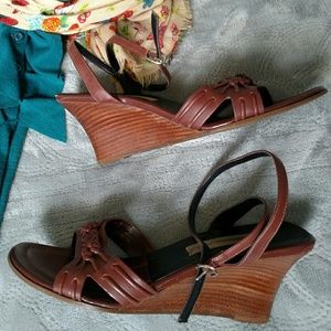 Brown Wedge Ankle Strap Sandals