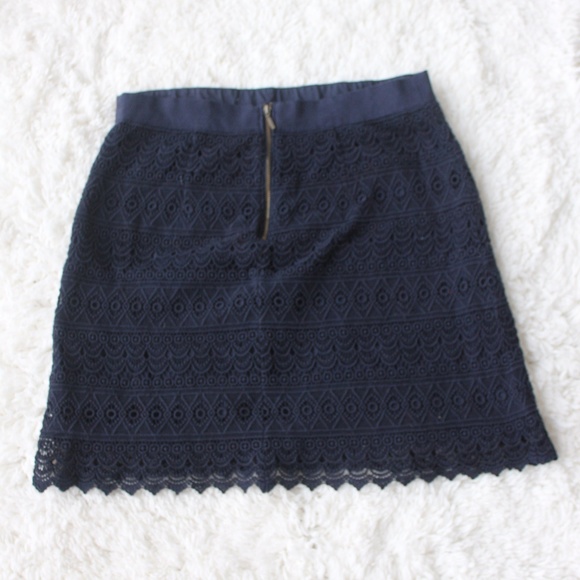 LOFT a-line skirt navy zip up back elastic waist - Picture 2 of 8