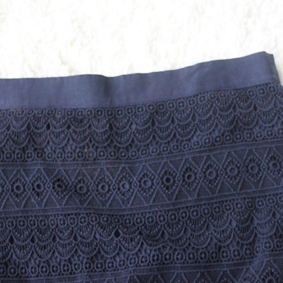 LOFT a-line skirt navy zip up back elastic waist - Picture 4 of 8