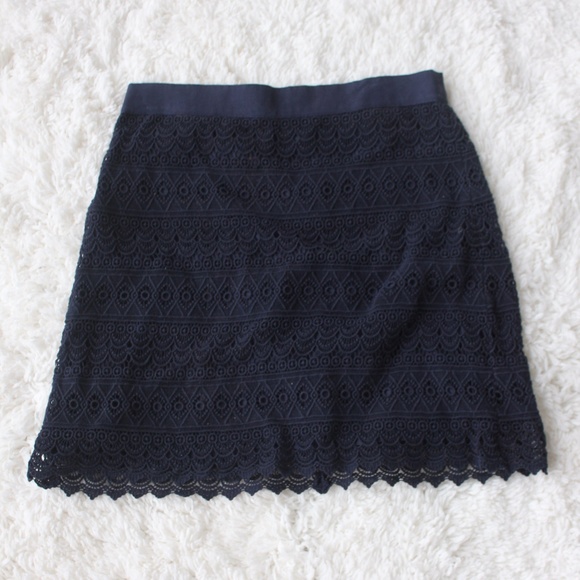 LOFT a-line skirt navy zip up back elastic waist - Picture 1 of 8