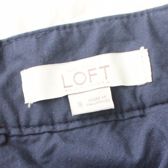 LOFT a-line skirt navy zip up back elastic waist - Picture 6 of 8