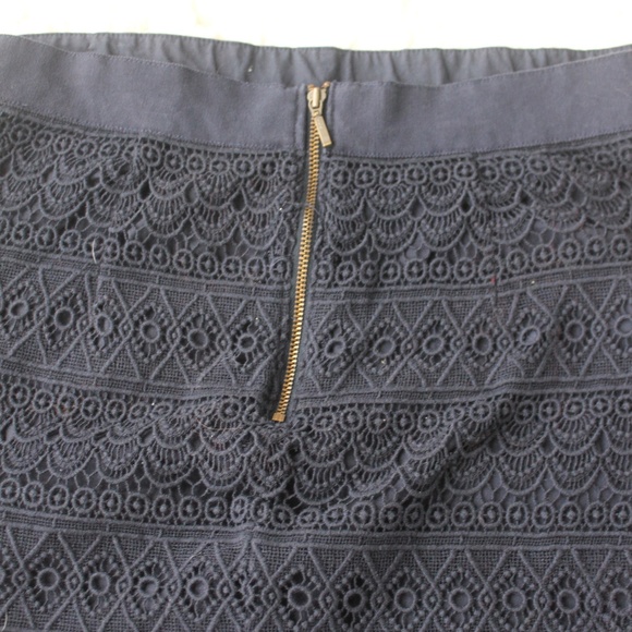 LOFT a-line skirt navy zip up back elastic waist - Picture 7 of 8