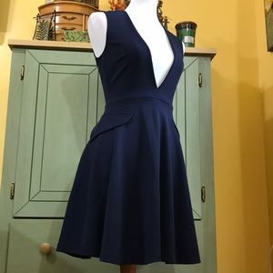 Zara navy blue a line low v neck dress xs