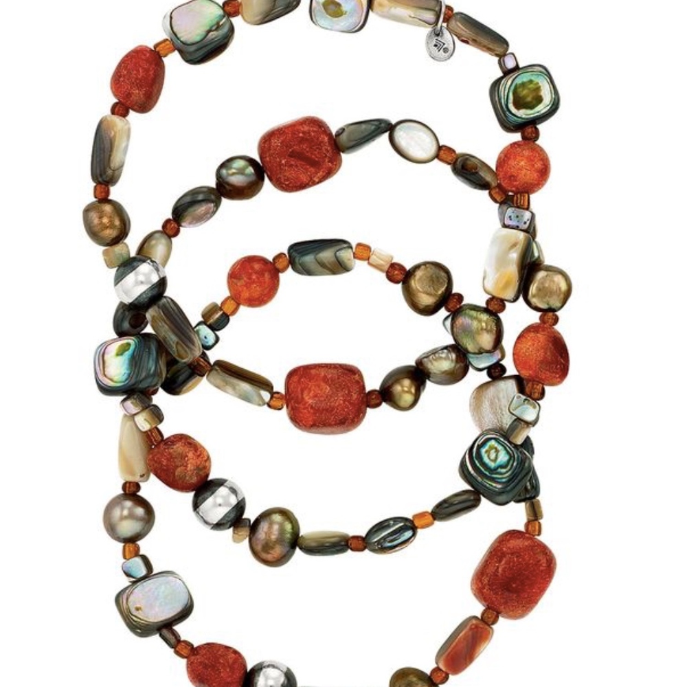 Set of 3 Pearl Coral Shell Stretch Bracelets