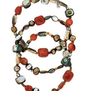 Set of 3 Pearl Coral Shell Stretch Bracelets