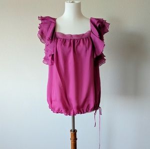 Ruffle sleeves blouse in aubergine