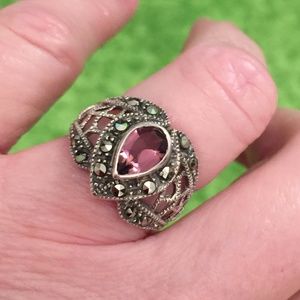 Sterling Silver Amethyst Marcasite Ring
