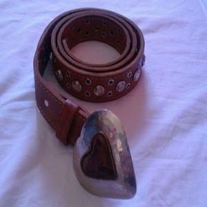 Chicos Leather Belt Size M L Brown Heart Buckle
