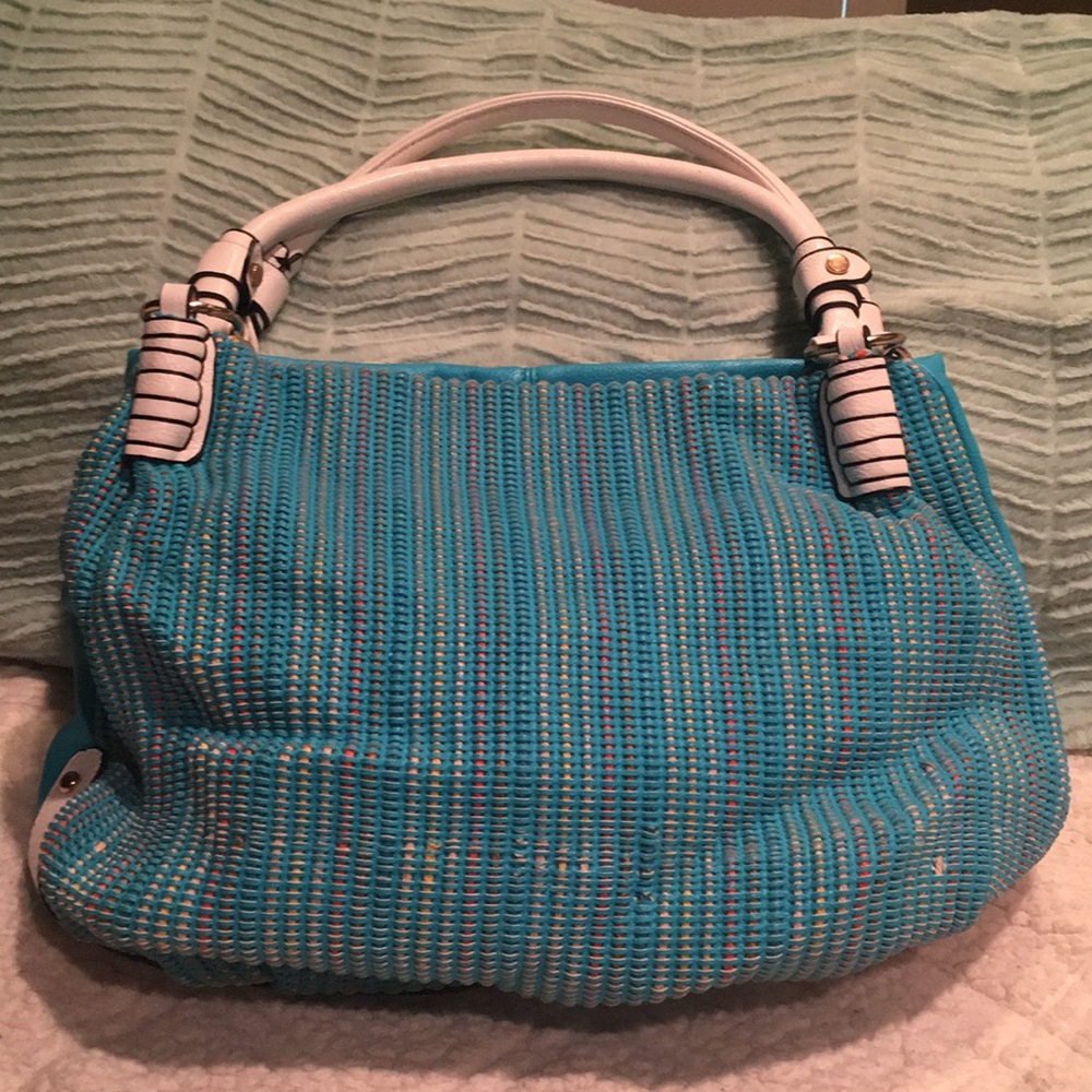Turquoise and white huge purse
