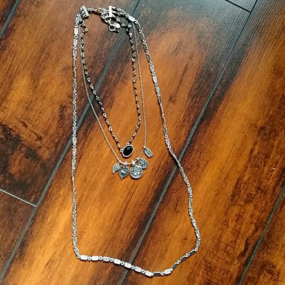 Lucky Brand Silver Boho Layered Ethnic Necklace