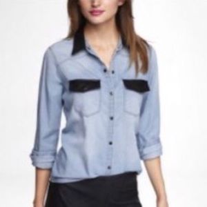 Express denim & leather button down blouse