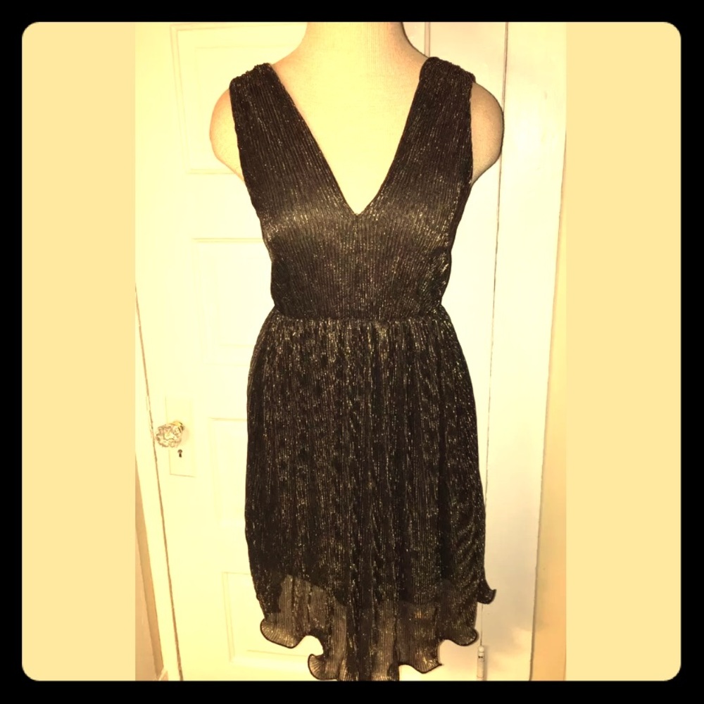 Honey Punch Black Metallic Gold Party Dress Small