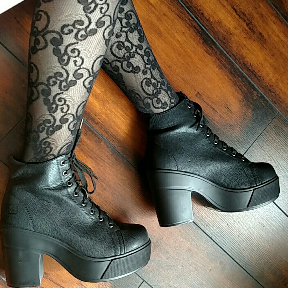 Black Heart Witchy Goth Platform Ankle Boots