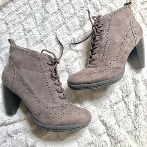 Gray lace up ankle oxford bootie heels